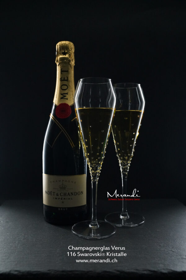 Champagne glass Verus, Merandi Switzerland, 116 Swarovski® crystals, Moet Chandon