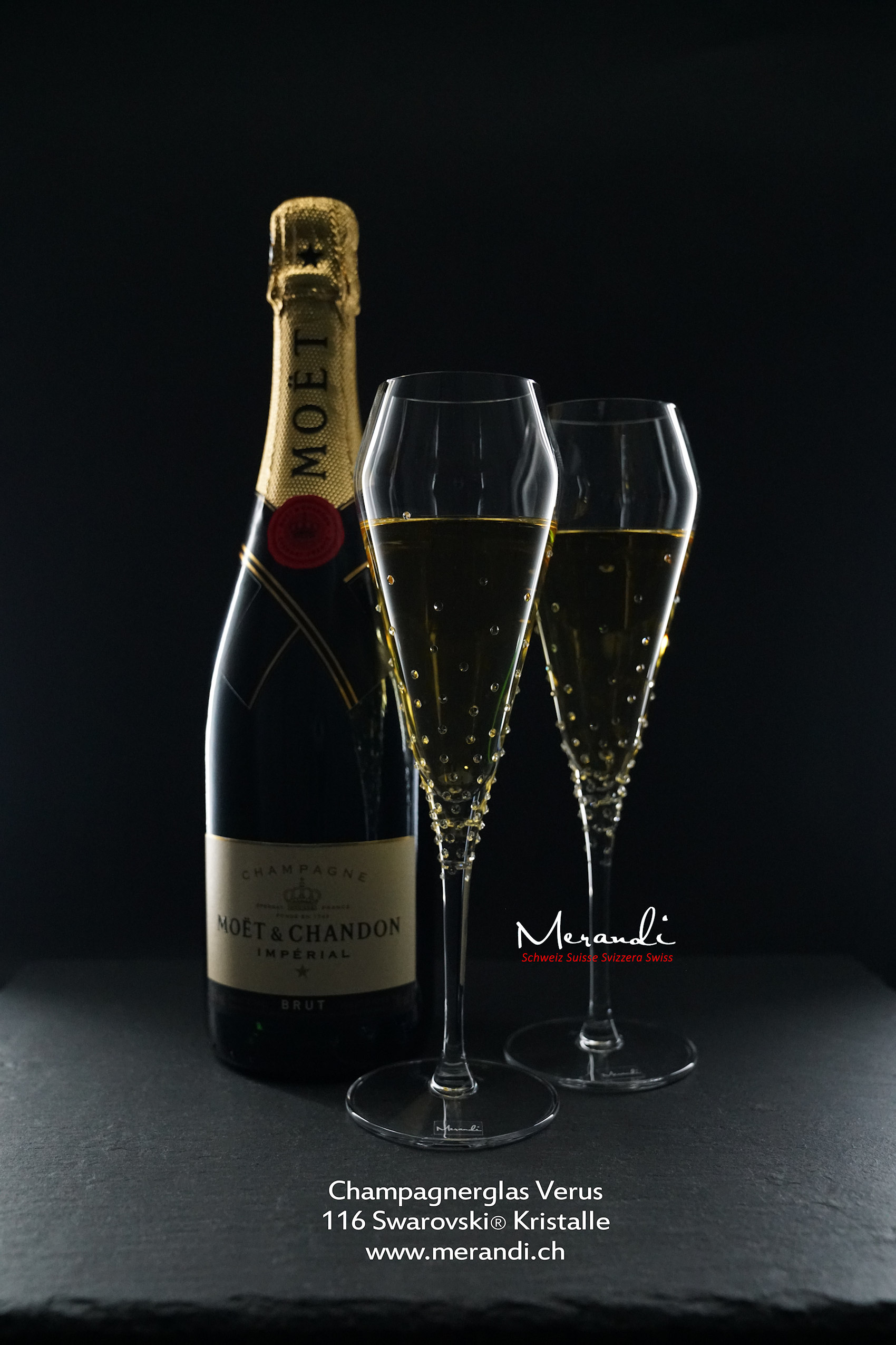 Champagnerglas Verus, Merandi Schweiz, 116 Swarovski® Kristalle, Moet Chandon