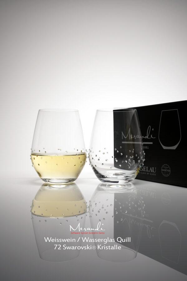 Water- wine glass Quill, Merandi Switzerland, 2 glasses, package, 72 Swarovski® crystals
