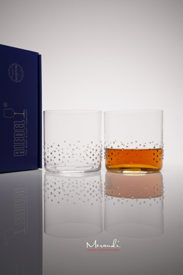 Bicchiere per acqua e whisky Arela, Merandi Svizzera, confezione da 2 bicchieri, 133 cristalli Swarovski® ciascuno