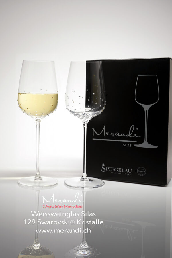 Bicchiere da vino bianco Silas, Merandi Svizzera, 129 cristalli Swarovski®, confezione da 2 bicchieri